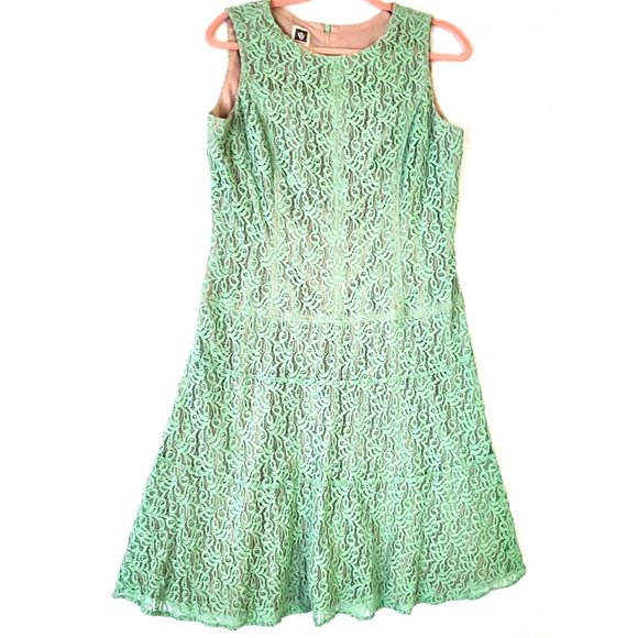 Anne Klein	Light Green Lace Cotton Sheath Sleeveless Dress Size 10 - Picture 2 of 7